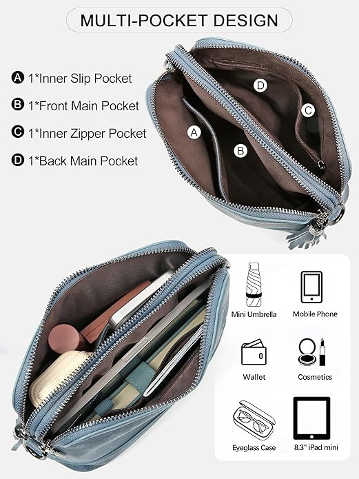 Women's Leather Crossbody Bags Anti Theft Purses RFID Blocking Handbags Trendy Travel Adjustable Strap Tassel