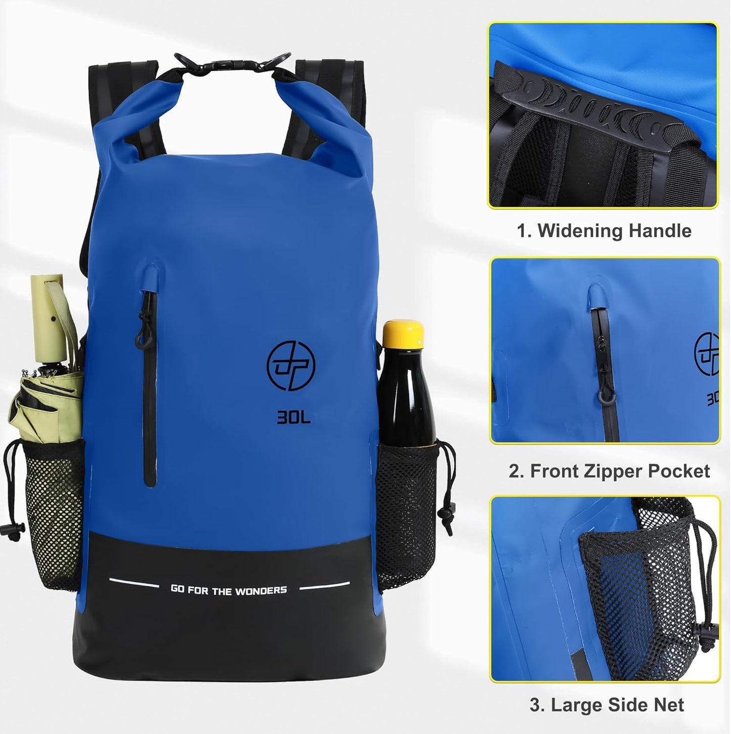 UPWELL 30L Waterproof Dry Bag Boating Backpack for Travel Hiking Camping Kayaking Hiking Swimming Floating Submersible Dry Bag blue