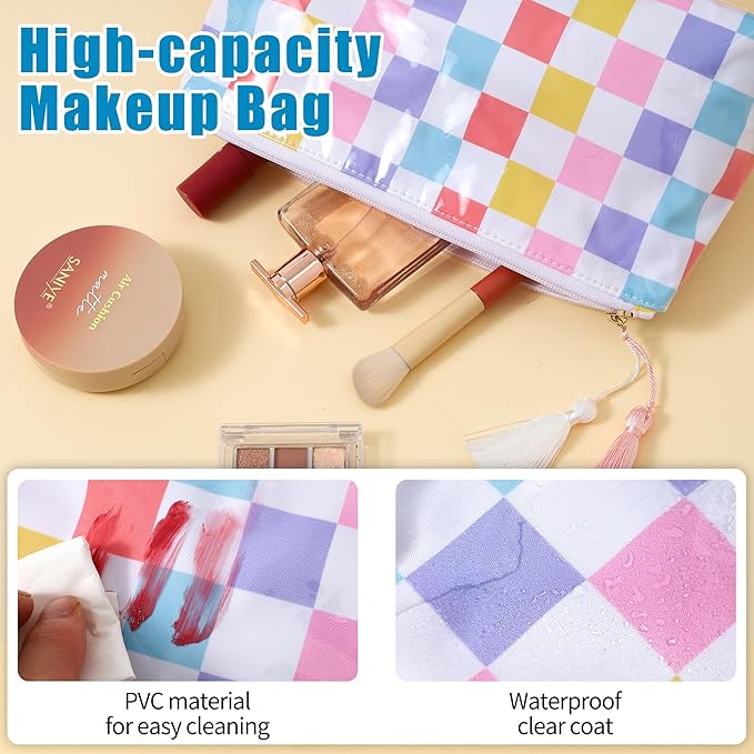Makeup Bag, Small Clear Coated Cosmetic Bags for Women Girls, Waterproof Travel Makeup Bag for Purse Organizer Zipper Pouch Beach Summer Vacation Essentials Gifts for Women