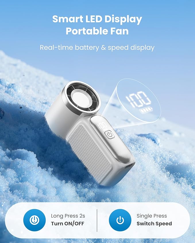 Gaiatop Portable Handheld Mini Fan, 6 Speeds 16900 RPM High Velocity Personal Fan with LED Display, USB Rechargeable, Mini Fan with Lanyard for Makeup, Travel, Outdoor Fan for Women Girl Gift, White