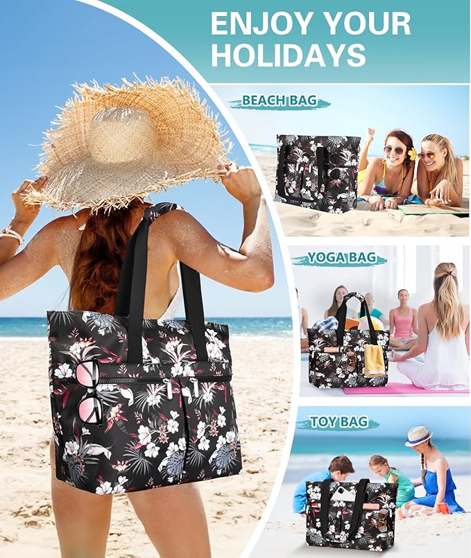 HUANLANG Large Beach Bags for Women Pool Bag with Zipper, Waterproof Sandproof Beach Tote Travel Bag with Wet Pocket | Waterproof, Large capacity, Dry/wet separation, Durable fabric, Cooling function, sandproof