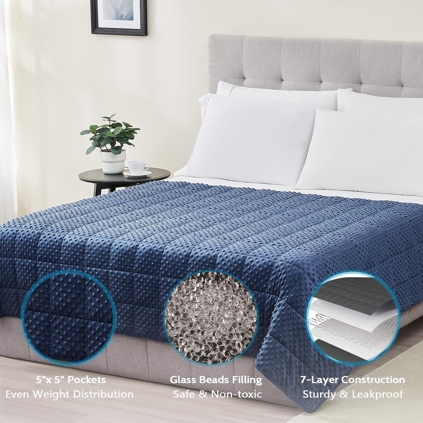 L'AGRATY Weighted Blanket for Adult - 60"x80" 15lbs Minky Dots Heavy Blanket with Glass Beads: Soft Breathable for All-Season Summer Fall Winter Thick Comfort for Sleeping