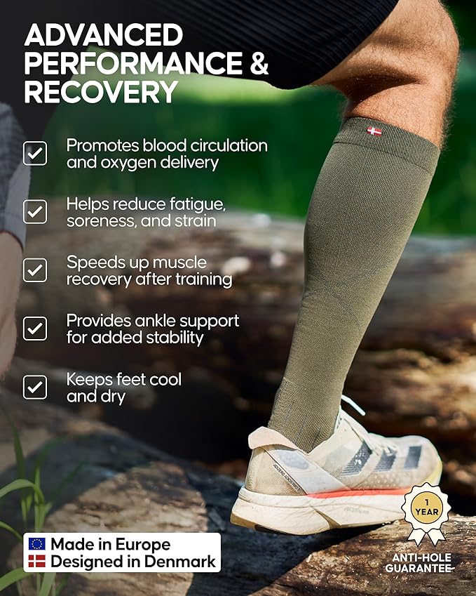 DANISH ENDURANCE 26-32 mmHg Compression Socks - Firm Support, Breathable, Boost Circulation, Men & Women, Training & Recovery