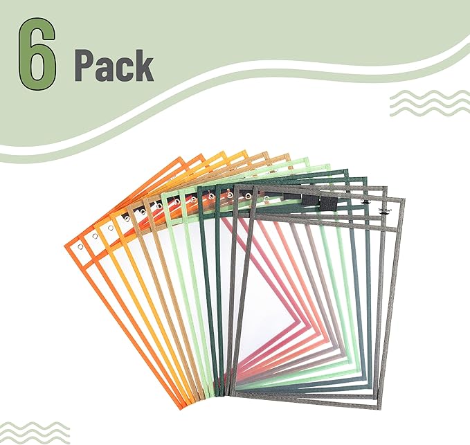 Mr. Pen- Dry Erase Pocket Sleeves, 12 Pack, 10"x14", Autumn Color Theme, Dry Erase Pockets Reusable Sleeves, Job Ticket Holders with Marker Holder & Metal Eyelet