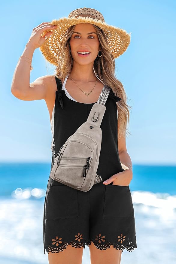 7L Crossboydy Sling Bag for Women Vegan Leather Crossbody Purse Fanny Pack Chest Bag for Travel,Light Grey