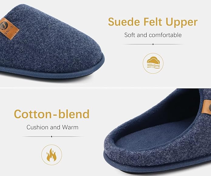 ONCAI Men's House Slippers Memory Foam Slip-On Warm Cozy Scuff Home Bedroom Shoes with Indoor/Outdoor Rubber Soles US Size 7-15