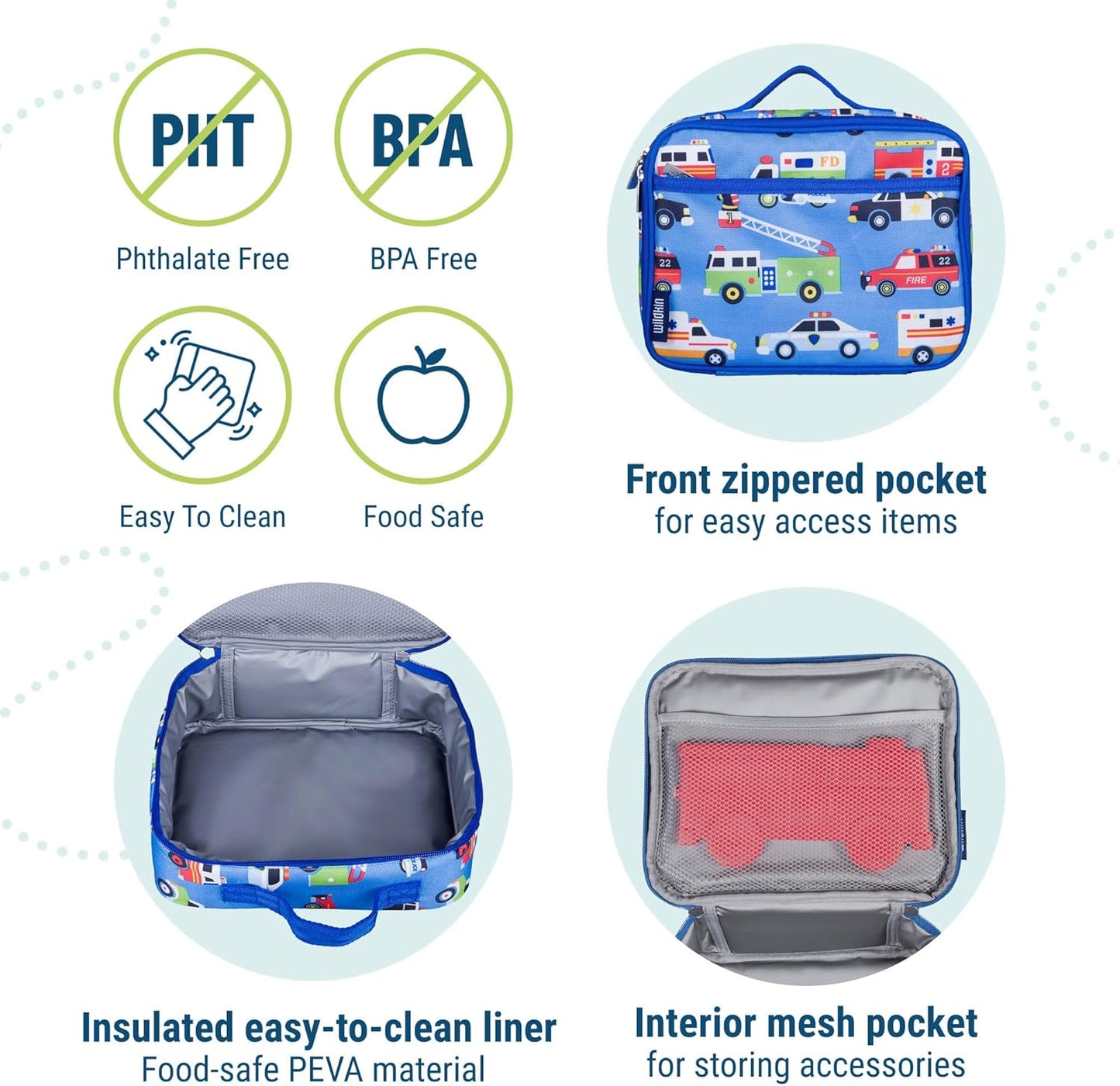 Wildkin Kids Insulated Lunch Box – Durable and Reusable for School & Travel - Heroes