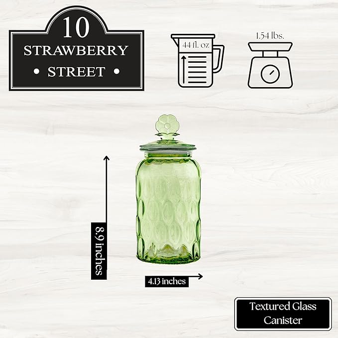 10 Strawberry Street Textured Glass Flower Canister, Dimpled Round, Sage, Set of 2