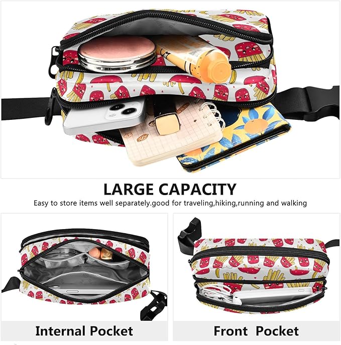 Kawaii Potato Franch Fries Fanny Pack for Women Men Water Resistant Fashion Waist Packs with Adjustable Strap Belt Bag for Travel Workout Jogging Hiking 21219320