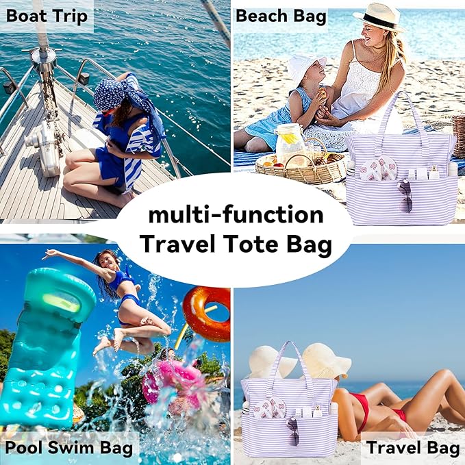 LEDAOU Large Beach Bag Women Waterproof Sandproof Zipper Beach Tote Pool Bag for Swim Gym Grocery Travel with Wet Pocket | Waterproof, Sandproof, Zipper, Pool, Gym, Grocery