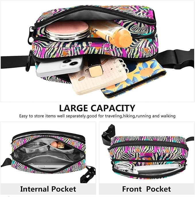 Colorful Zebra Print Fanny Pack for Women Men Water Resistant Fashion Waist Packs with Adjustable Strap Belt Bag for Travel Workout Jogging Hiking 21219420
