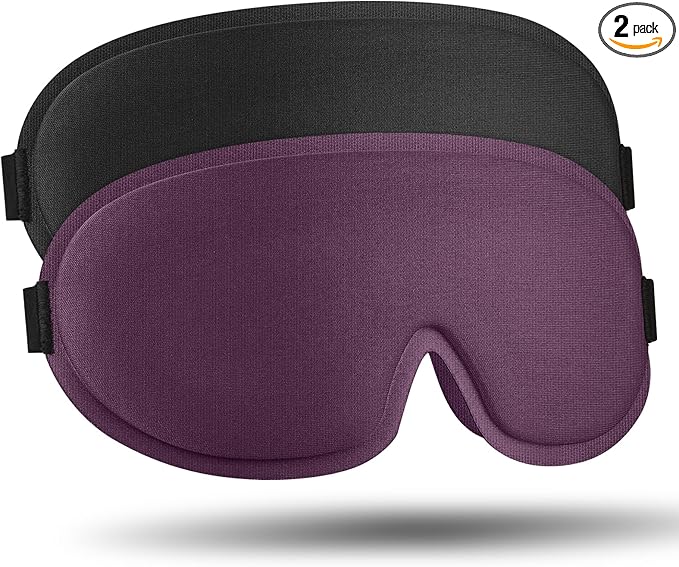 2 Pack Sleep Mask for Side Sleeper, Complete Light Blocking 3D Sleeping Eye Mask, Soft Breathable Eye Cover for Women Men, Travel, Nap, Relaxing Zero Pressure Night Blindfold (Black+Purple)