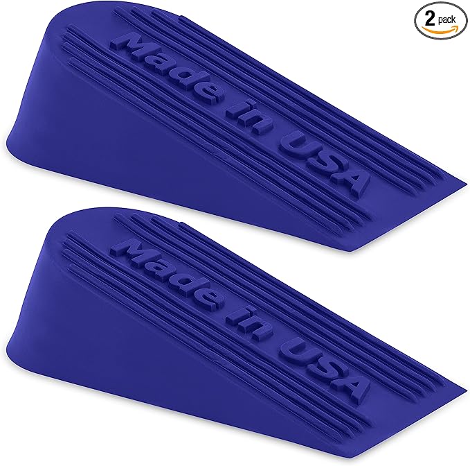 Large Rubber Door Stopper Made in USA - Door Stop Wedge for Carpet, Tile, or Concrete Floor, Door stoppers for Bottom of Door -Heavy Duty for Commercial & Home Use - 6.5 x 2.75 x 1.9 Inches Blue 2PK
