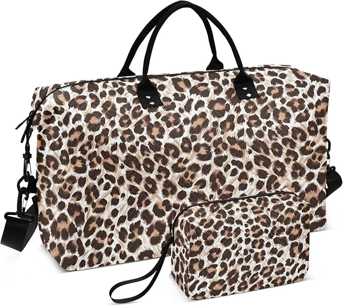 Travel Duffle Bag, Leopard Print Gym Bag with Storage Bag Weekender Overnight Bag for Men Women Trip Sports Yoga