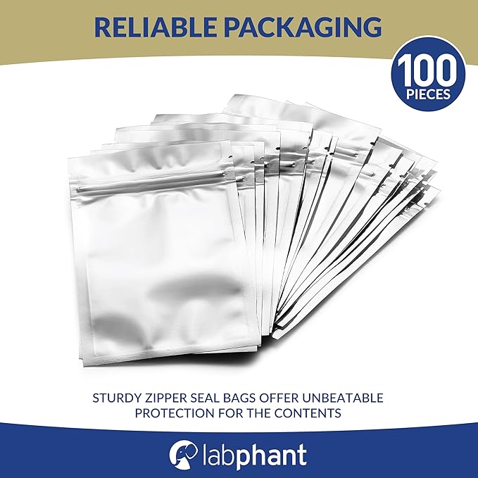 Mylar Bags with Zipper Seal | 100 Bags | Resealable Heat Seal Bags for Candy and Food Packaging, Medications and Vitamins | Plastic and Aluminum Foil Packets for Liquid and Solids (4.5" x 6.5")
