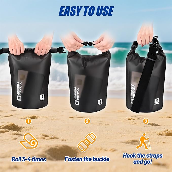 Waterproof Dry Bag, 5L/10L/20L/30L/40L Roll Top Lightweight Storage Backpack with Phone Case for Women & Men, Floating Waterproof Sack for Travel, Swimming, Kayaking, Paddle Board, Camping & Beach