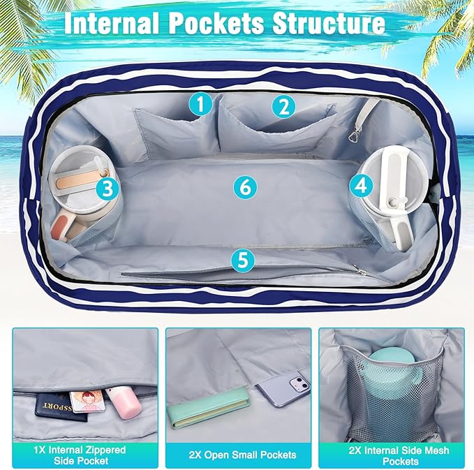 HUANLANG Extra Large Beach Bag Waterproof Beach Totes Bags for Women Men,Pool Bag with Zipper Wet Pocket