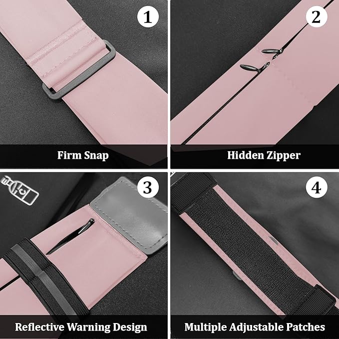 Running Belt for Women Men with Water Bottle & Cooling Towel,Waterproof Running Bag with Adjustable Extension Strap & 3 pocket, Reflective Belt Waist Pack for Hiking, Jogging & Travel (Pink, Medium)