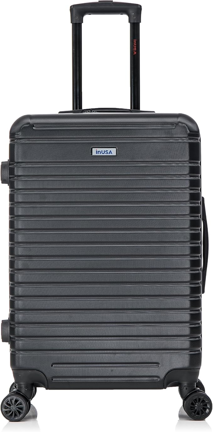 InUSA DEEP Luggage with GEL Handle | Spacious Traveling Suitcases, Travel Suitcase with Dual Spinner Wheels and Studs | 24 Inch Medium Hardside Luggage | Black