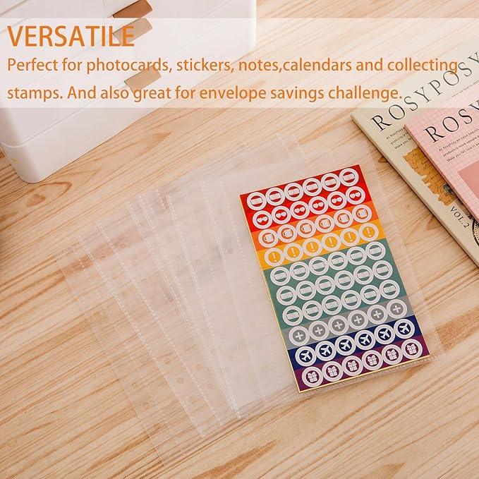 30pcs Pocket Sleeves for A5 6 Ring Binder, 1-Pocket Sheets Inserts Refill Pages for Kpop photocard, Savings Challenges, Sticker Collecting Album Binder (100 Micron Thickness per Layer)