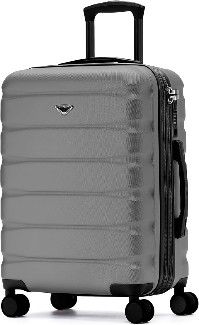 Flight Knight 24x16x10 Expandable Carry On Suitcase Hardside TSA Lock USB C Lightweight Luggage Silent Double Spinner Wheels Maximum Overhead Carry-On Bag For Virgin South West Approved Charcoal
