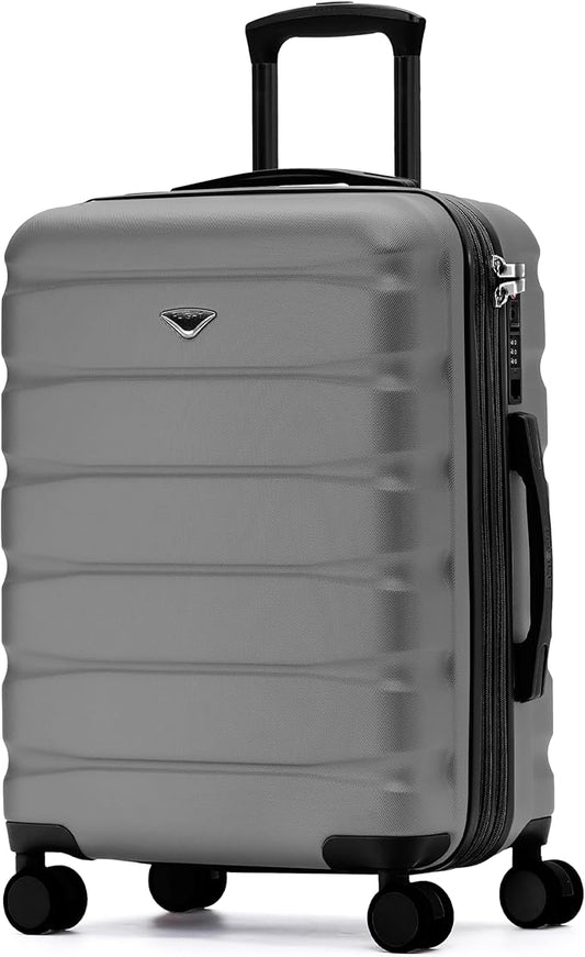 Flight Knight 24x16x10 Expandable Carry On Suitcase Hardside TSA Lock USB C Lightweight Luggage Silent Double Spinner Wheels Maximum Overhead Carry-On Bag For Virgin South West Approved Charcoal