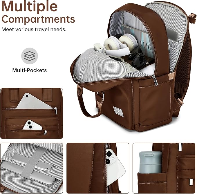 Luggage Sets 5 Pieces, Suitcase Set with Spinner Wheels, 3 Piece Luggage Set with Backpack (28/24/20inch Mocha)