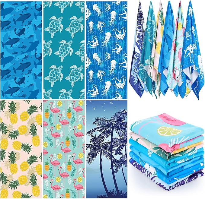 Peryiter 6 Pcs Oversized Microfiber Beach Towels 59 x 28 Inch Large Quick Dry Pool Towels Absorbent Camping Travel Blanket Set for Women Men Bath Beach(Mashup Style,28 x 59 Inch,Colorful)