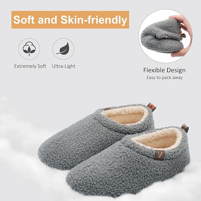 Women’s Fuzzy Memory Foam Slippers with Cozy Curly Fur and Warm Fleece Lining Closed Back Non-Slip House Shoes Lightweight Soft Comfy Indoor Bedroom Slippers