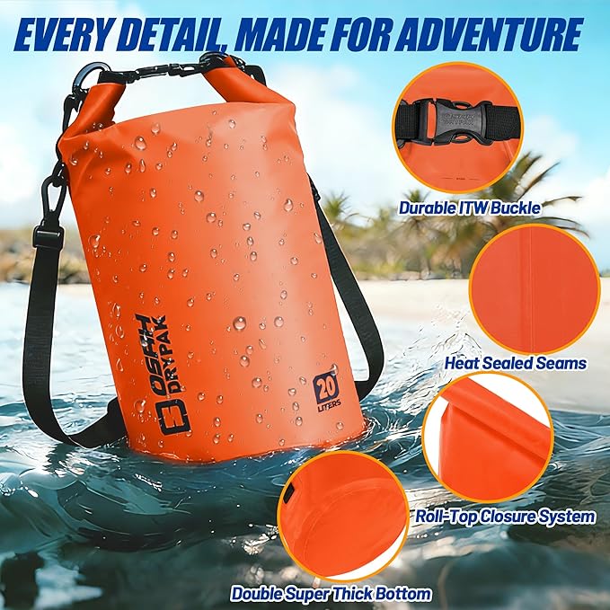 Waterproof Dry Bag, 5L/10L/20L/30L/40L Roll Top Lightweight Storage Backpack with Phone Case for Women & Men, Floating Waterproof Sack for Travel, Swimming, Kayaking, Paddle Board, Camping & Beach