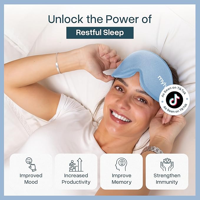 MyHalos® Sleep Mask – 3D Blackout Eye Mask for Women & Men, Side Sleepers, Zero Pressure Memory Foam Eyelash Friendly, Breathable,Award-Winning Sleep Aid for Travel (Light Blue, 1 Count (Pack of 1))