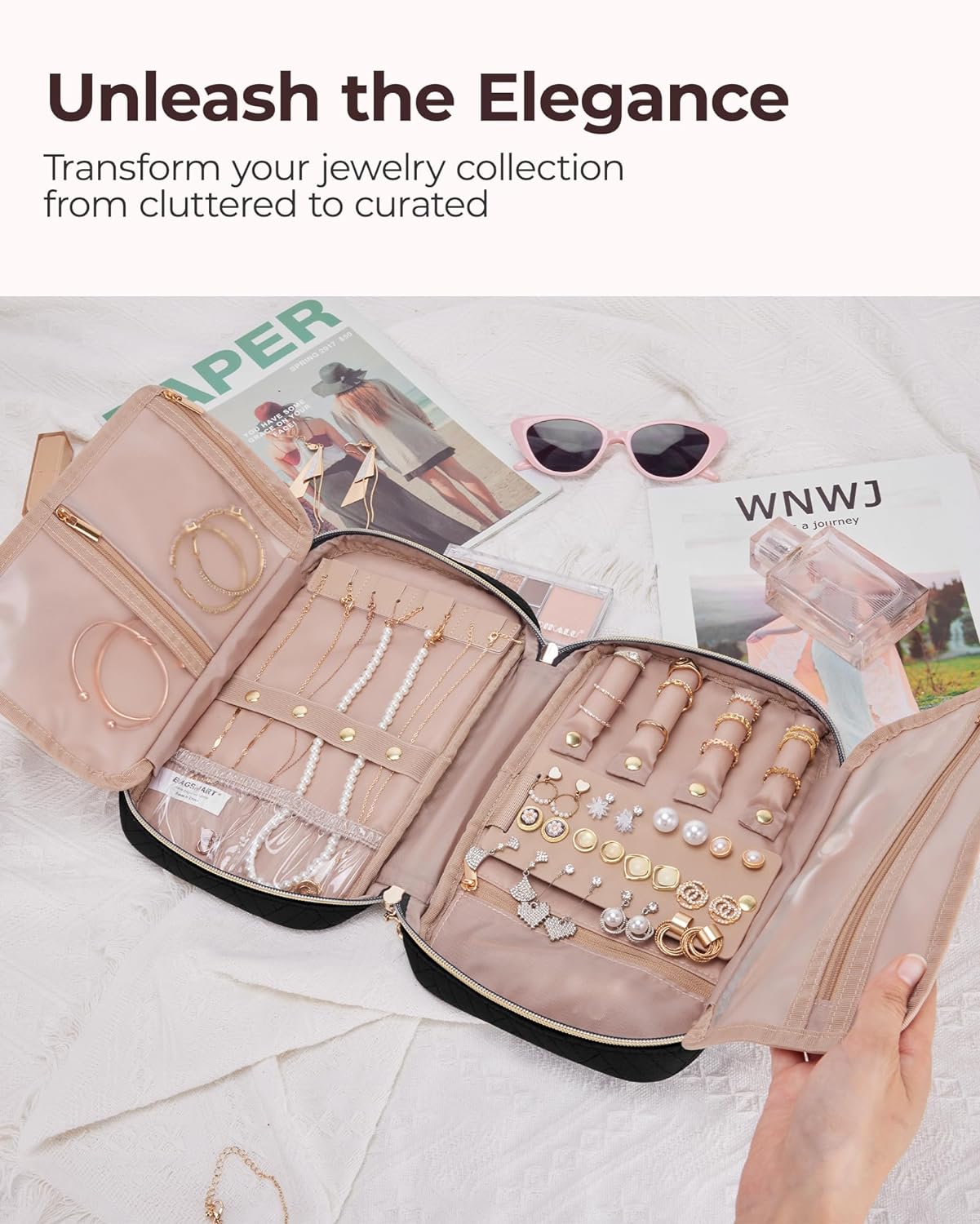 BAGSMART Jewelry Organizer Bag Travel Jewelry Storage Cases for Necklace, Earrings, Rings, Bracelet, Black