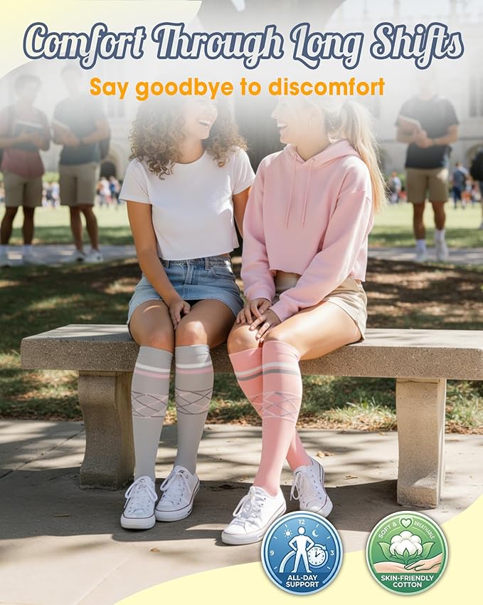CTHH Cotton Compression Socks for Women Men 20-30mmHg Knee High Support Socks Circulation for Running, Travel, Nurses, Pregnancy (2 Pairs)