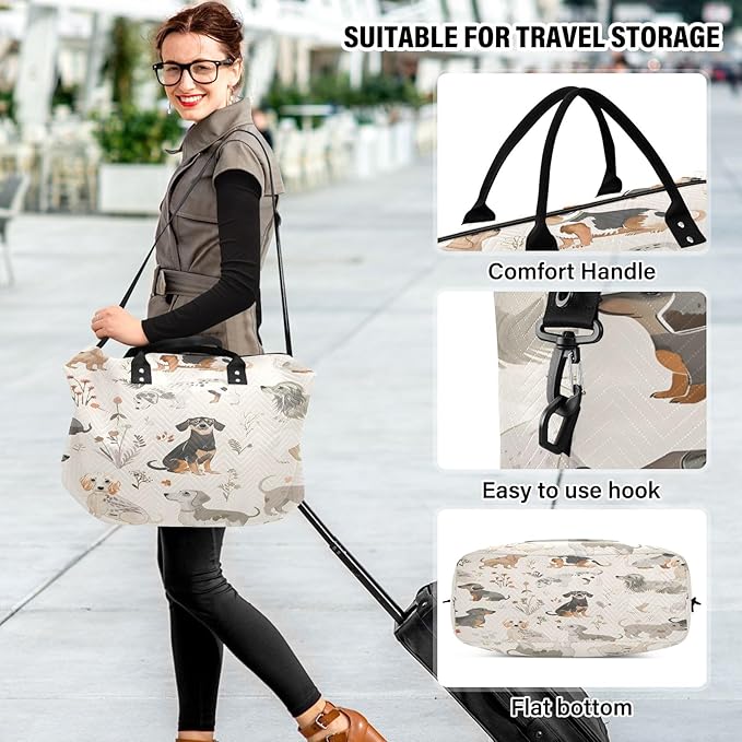 Dogs Flower Gray Pattern Travel Duffle Bag Gym Yoga Carry on Bags for Men Women Weekender Bag