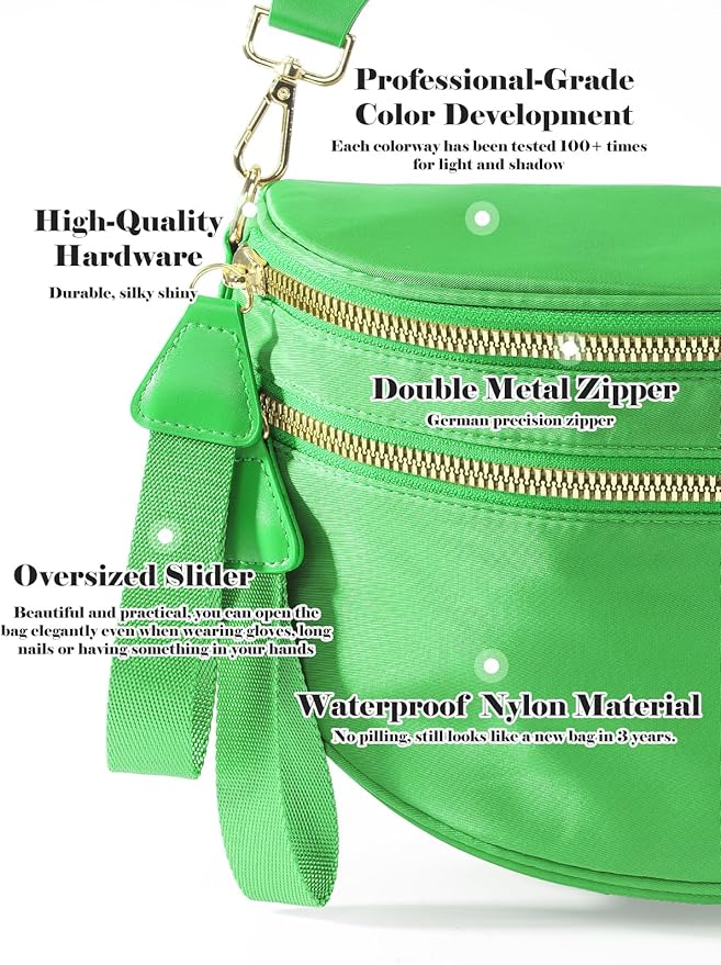 Pure Colour Crossbody Bag Bum Bag for Women,Spacious Purse Fanny Packs Belt Bag,Oversized Bum Bag (Colour Bum Bag-Kelly Green)