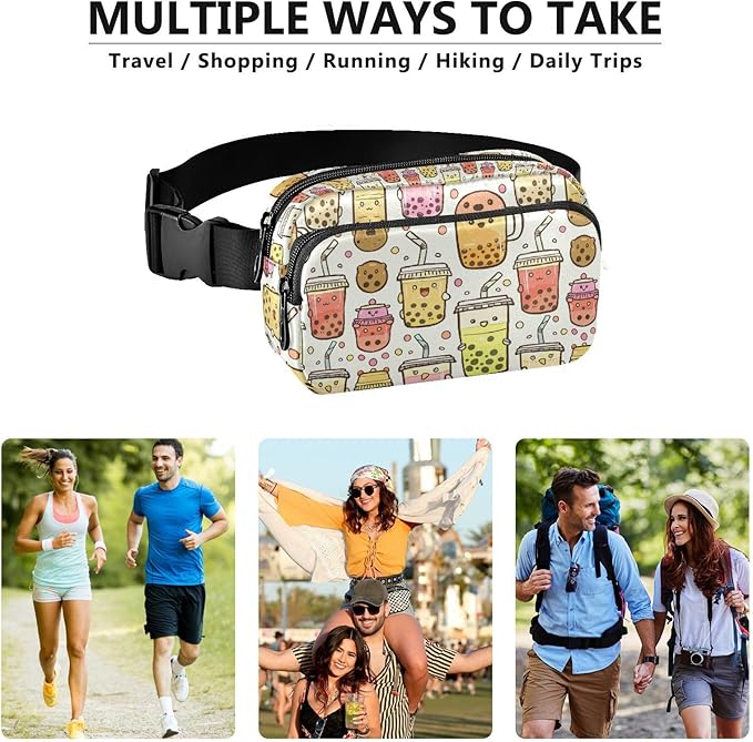 Kawaii Bubble Tea Fanny Pack for Women Men Water Resistant Fashion Waist Packs with Adjustable Strap Belt Bag for Travel Workout Jogging Hiking 21219020