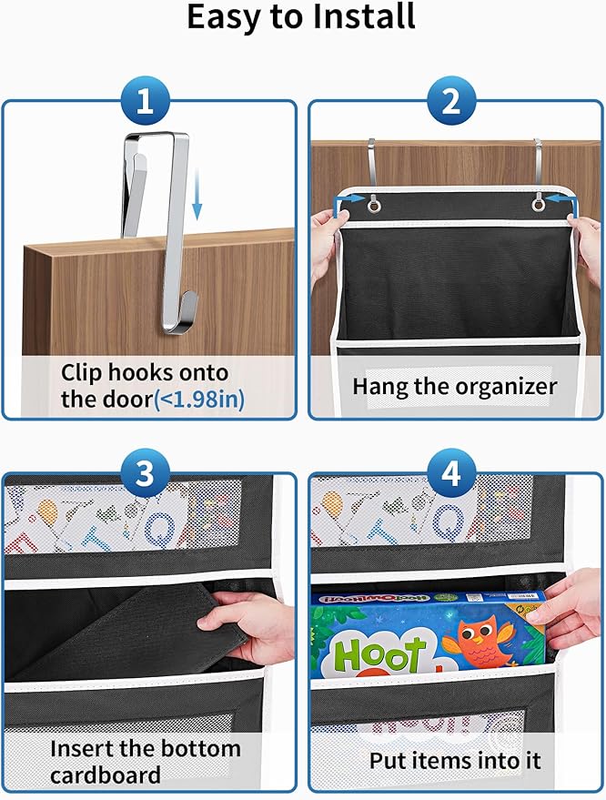 JARLINK Over the Door Organizer Storage, 5 shelf Hanging Organizer with 5 Large Capacity Pockets, Anti Tilt 44 lb Load Behind Door Storage for Bedroom, Bathroom, Pantry, Nursery, (Black) | Anti Tilt, 44 lb Load, Behind Door Storage