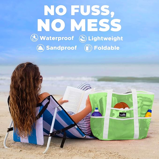 Dejaroo Mesh Sand Free Bag - Strong Lightweight Bag For Beach & Vacation Essentials. Tons of Storage!