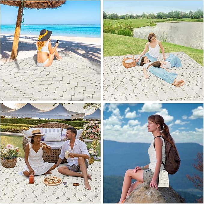 Polyester Beach Blanket Waterproof Sandproof, 10'X 9' Extra Large Oversized Beach Mat for 2-8 Adult, Quick Drying Lightweight & Durable Picnic Blanket for Outdoor, Travel, Camping, Hiking-Moroccan