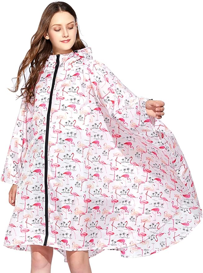 NUUR Rain Poncho for Women Adults Unisex Hooded Zipper Raincoat Waterproof Reusable Hiking Rain Coat with Pockets