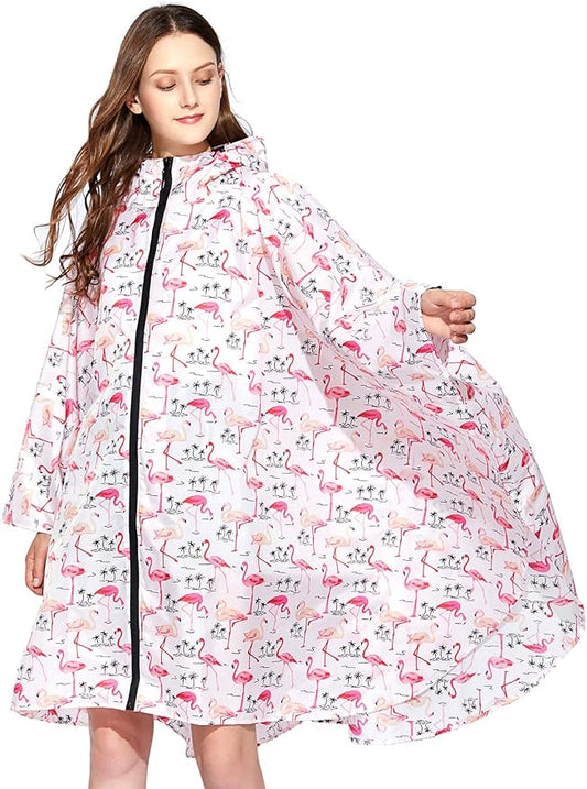 NUUR Rain Poncho for Women Adults Unisex Hooded Zipper Raincoat Waterproof Reusable Hiking Rain Coat with Pockets