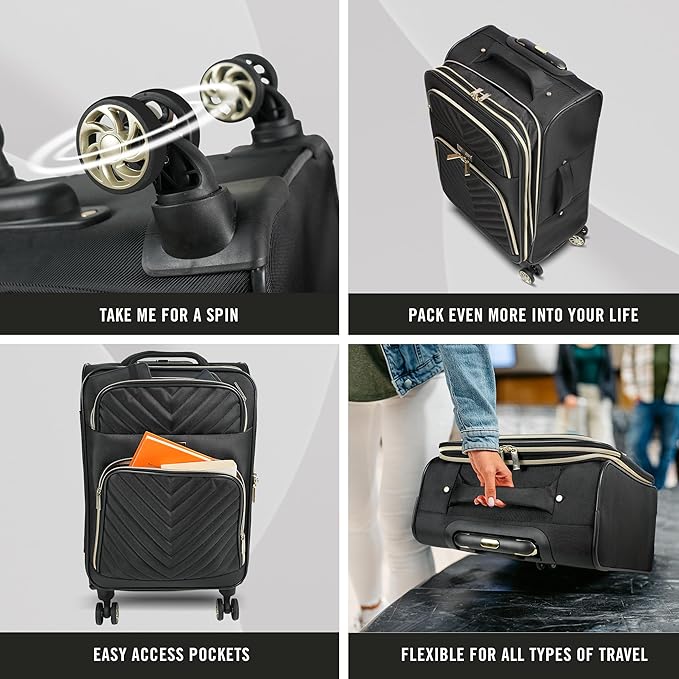 Kenneth Cole REACTION Chelsea Chevron Quilted Luggage, Black, 3-Piece Set (20"/24"/28")