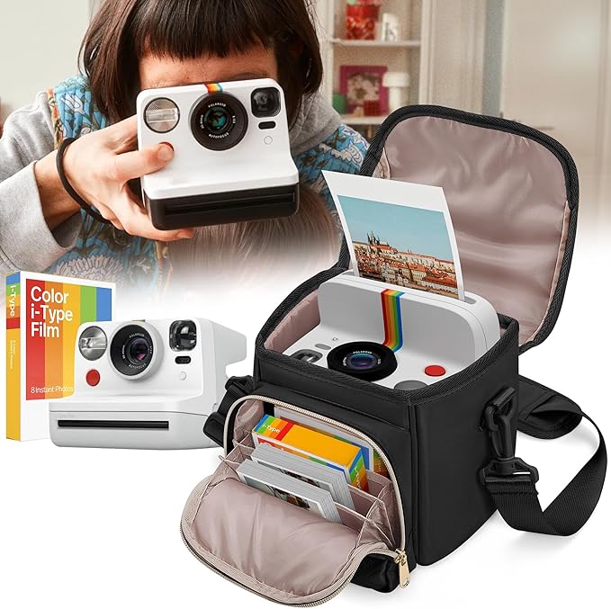 Camera Sling Bag Compatible with Polaroid Now 2nd/3rd Instant Camera, Crossbody Bag with Adjustable Strap, Black