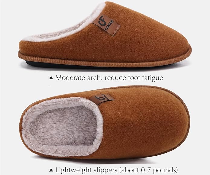 COFACE Mens Cozy Memory Foam Scuff Slippers Casual Slip On Warm House Shoes Indoor/Outdoor Sandal Slippers With Arch Support Rubber Sole Size 7-15