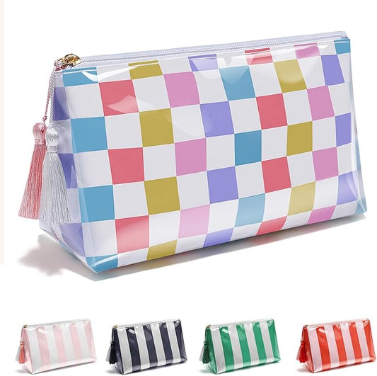 Makeup Bag, Small Clear Coated Cosmetic Bags for Women Girls, Waterproof Travel Makeup Bag for Purse Organizer Zipper Pouch Beach Summer Vacation Essentials Gifts for Women