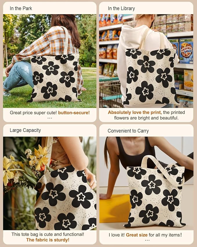 Miss Adola Aesthetic Tote Bag for Girls - with Magnetic Buckle and Zipper Inner Pocket for Women Lady Canvas Cotton Tote Bag
