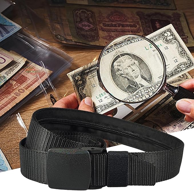 Money Waist Belt, Hidden Travel Pouch, Security Wallet with Blocking, Adjustable Strap for Documents Currency Tickets, Travel Gear, Anti Theft Belt for International Trips