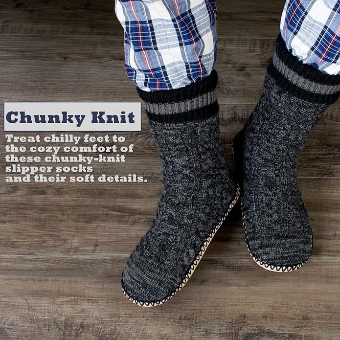 Cozylook Mens Slipper Socks Fleece Lined Non-slip Soles, Winter Soft Thick Cozy Home Boots, Warm Fuzzy House Shoes Indoor
