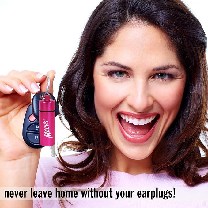 Mack's Keychain Carrying Case, Aluminum, Waterproof Ear Plugs Holder – 2 Pack (Silver and Pink)