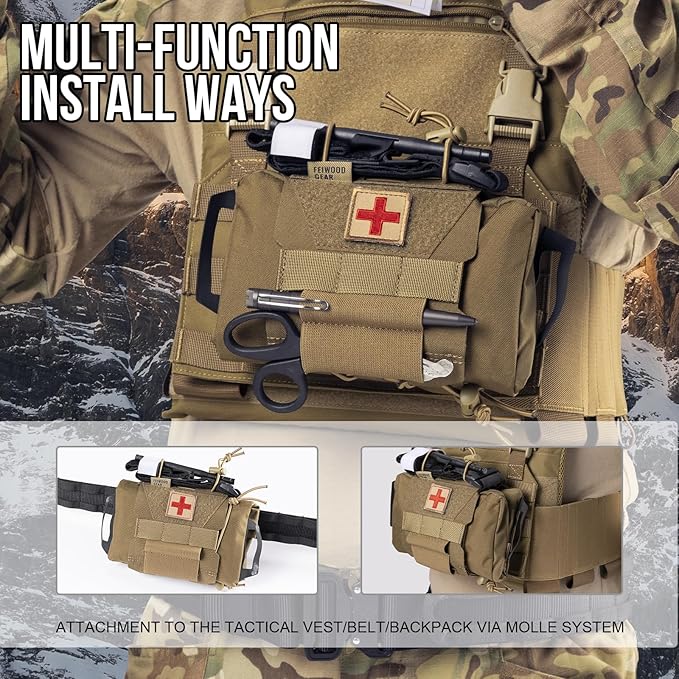 Tactical IFAK Pouch, Rapid Tear-Away First Aid Kit Two-Piece System Medical Pouches Emergency Survival Bag for Outdoor Travel Hiking
